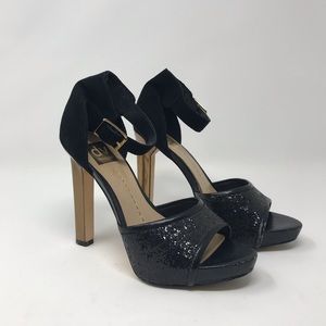DV Dolce Vita Platform Heels Gold/Black Glitter 7